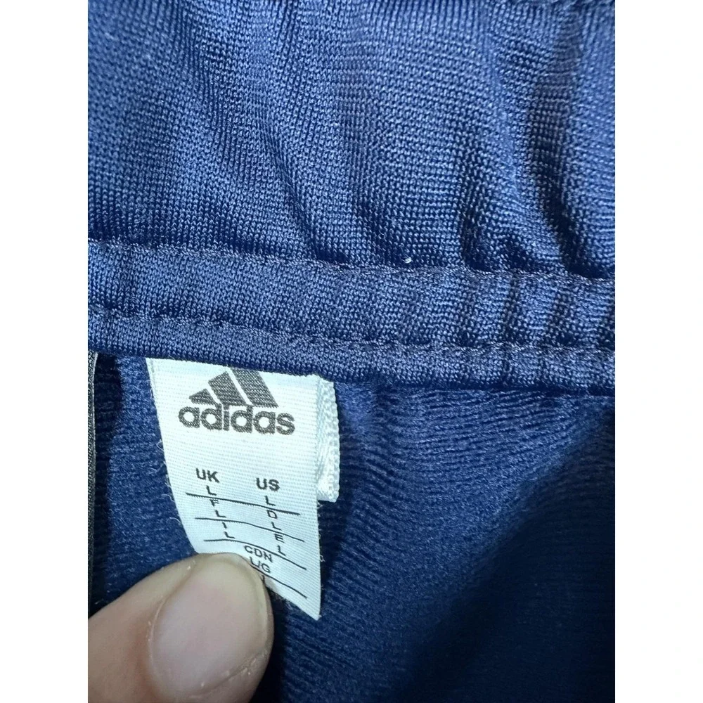 Adidas Pants Mens Large Blue 3 Stripe Track Knit Elastic Waist Pockets Rugby Men